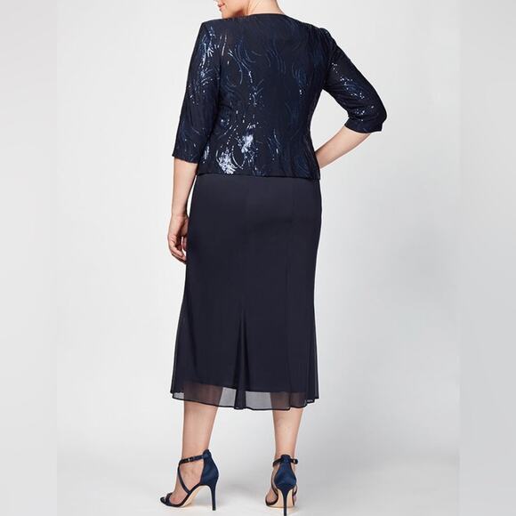Alex Evenings Women’s Tea-Length Firework Sequin Jacket Dress Navy Sz 8 - Picture 3 of 9